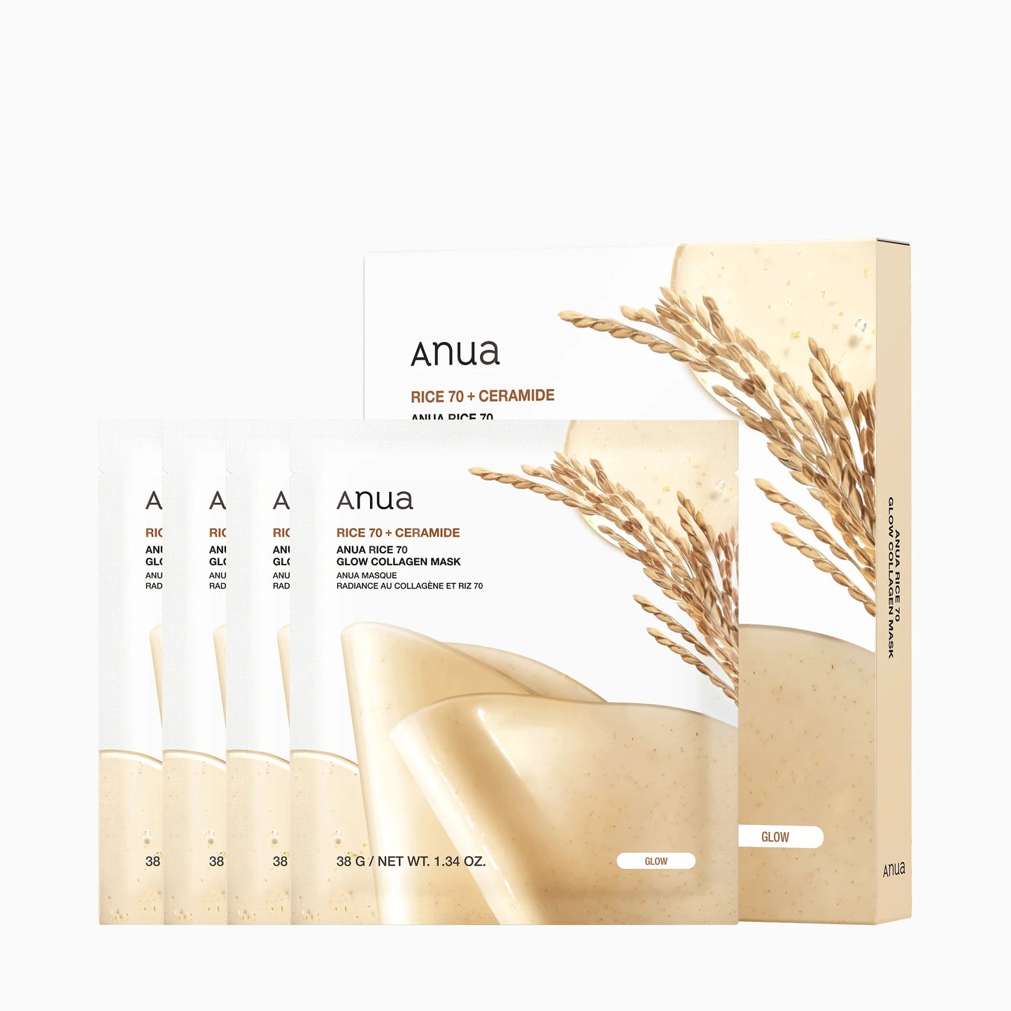Anua Rice 70+ Ceramide Glow Collagen Mask (38g x 4 Packs)
