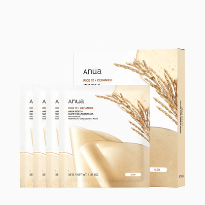 Anua Rice 70+ Ceramide Glow Collagen Mask (38g x 4 Packs)
