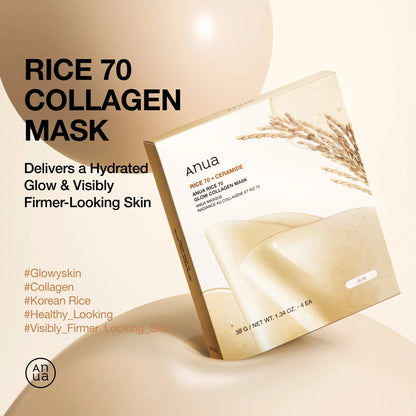 Anua Rice 70+ Ceramide Glow Collagen Mask (38g x 4 Packs)
