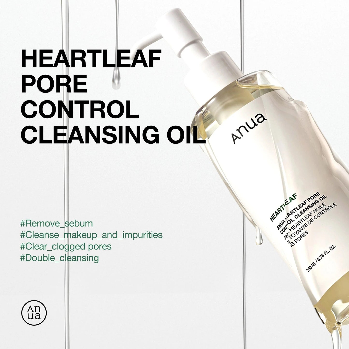 Anua Heartleaf Pore Cleansing Oil Mild, Sensitive Skin Face Wash, Oil Cleanser, Makeup Blackhead Remover, Korean Skin Care, Non-Comedogenic, Fragrance Free 6.76 Fl Oz (200mL)